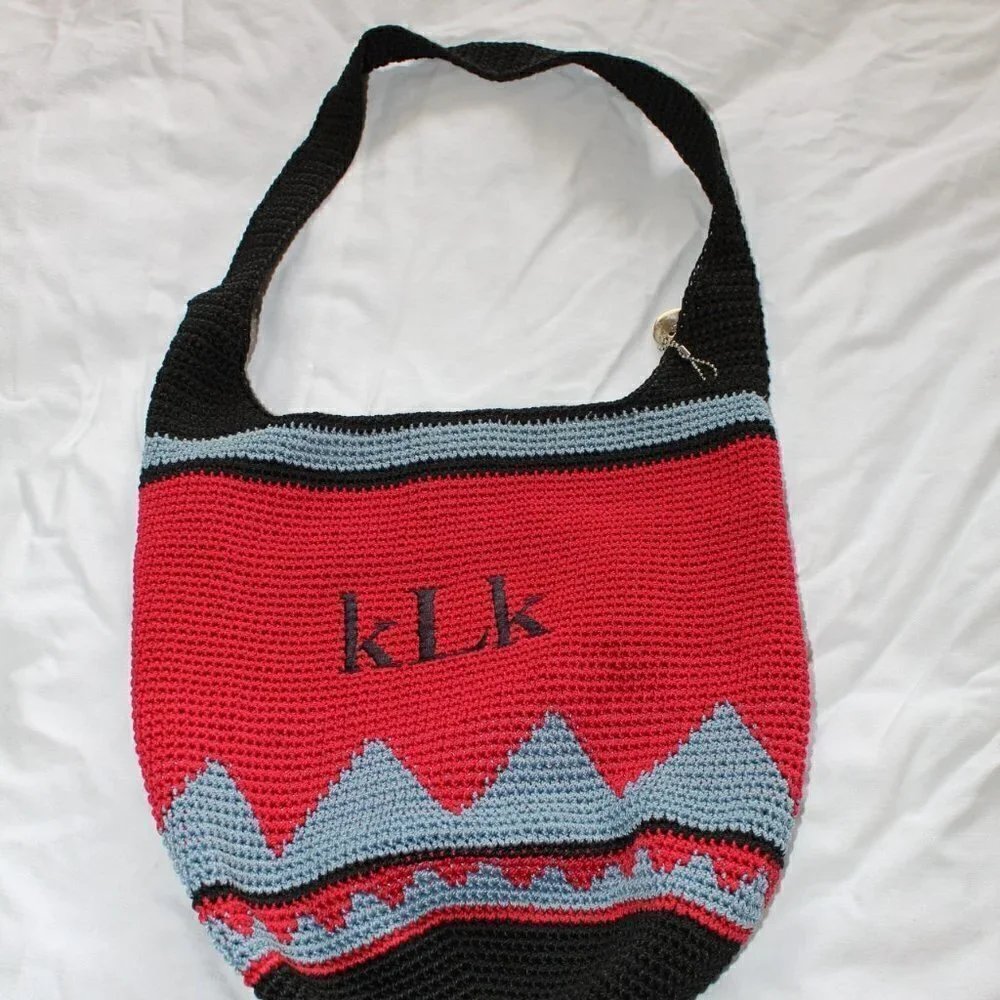 The Sak crochet hand made Hobo Bag white red and blue purse
